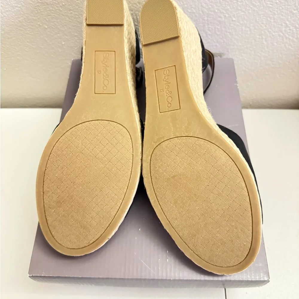 Style & Co. Black and Tan Espadrille Wedges
